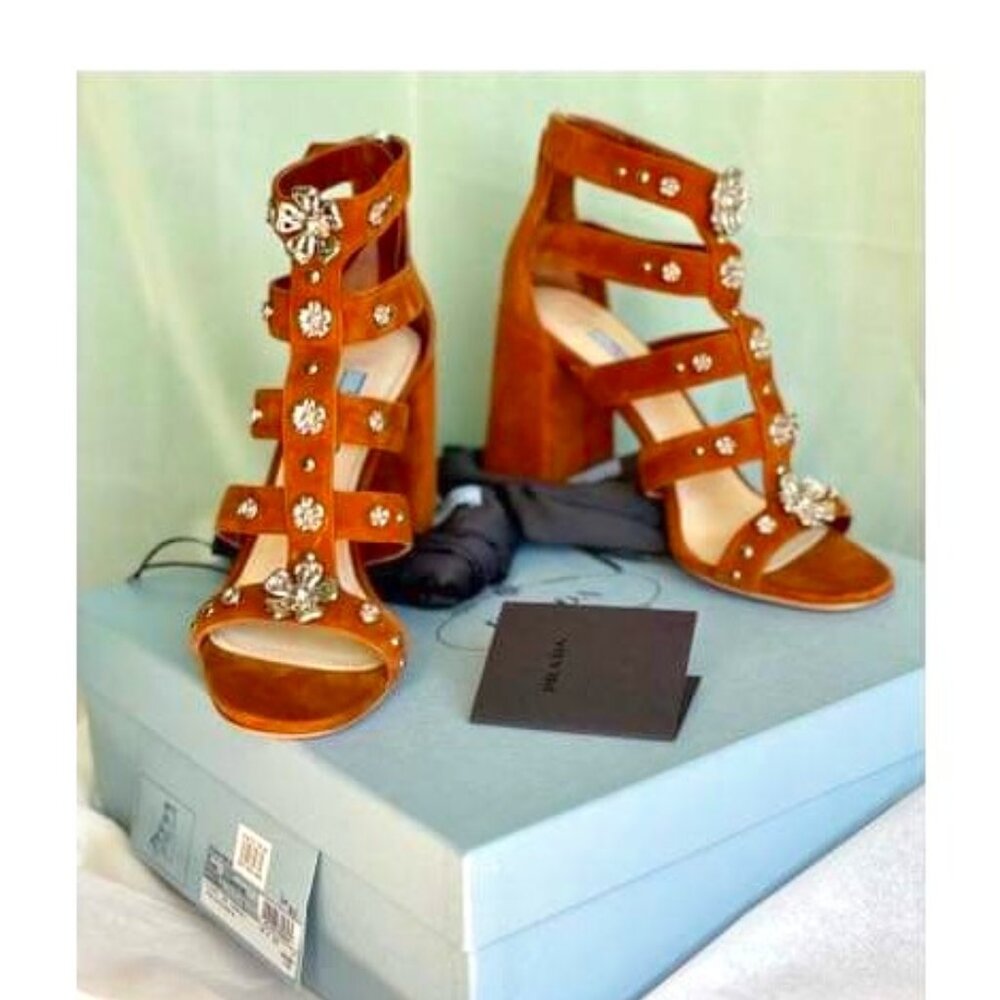 Prada Platform Sandals Calzature Donna Camoscio Brown Suede, Size US 8.5